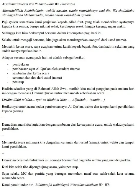 Teks MC Non Formal Islami Teks MC Non Formal Islami